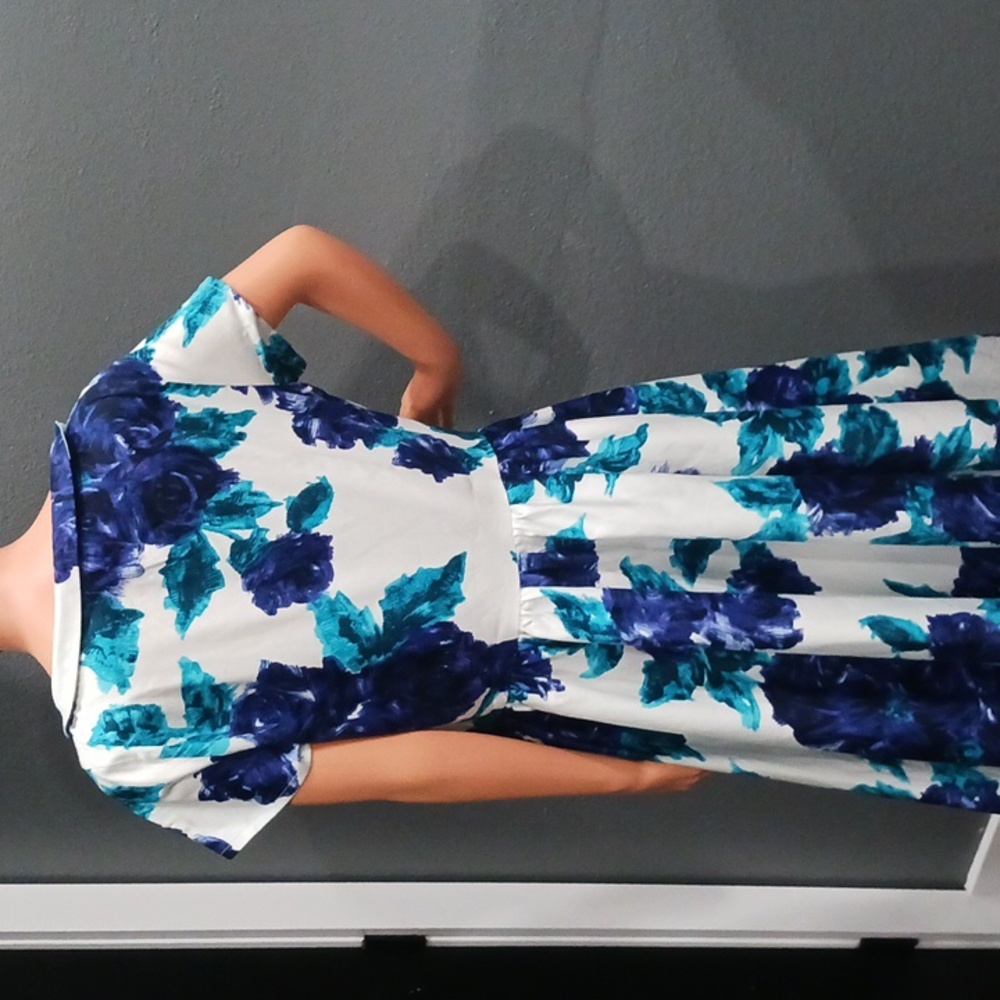 Pinup Couture Women's Blue Vintage Rose Print Midi Dress - Picture 6 of 16